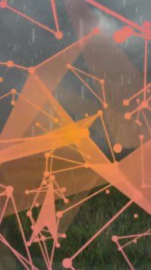 Manzara üzerinde hareket eden şekillerin animasyonu. Küresel iş ve dijital arayüz kavramı dijital olarak oluşturulmuş video.