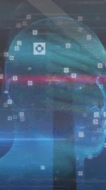 Parlayan insan kafasıyla ilgili veri işleme ve istatistiklerinin canlandırılması. dijital arayüz küresel bağlantı ve dijital olarak oluşturulan iletişim konsepti.