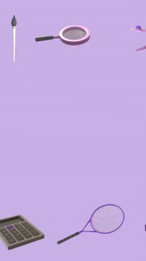 Mor arkaplan üzerinde kopya alanı olan eğitim simgelerinin canlandırılması. Öğrenme, eğitim ve okul konsepti dijital olarak oluşturulmuş video.