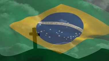 Rüzgar başladığında, Brezilya bayrağı yeşil tepenin üzerinde dalgalanırken, bulutlar gururu çağrıştırmak için dalgalanıyor. Vatanseverlik, doğa, sembolizm, manzara, örtüler, sükunet, mevsimlik