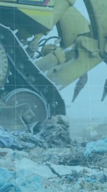 Gökyüzünde kuşlarla dolu bir alanda çalışan buldozerlere karşı kırmızı grafik hareket ediyor. finans ve ekonomi kavramı