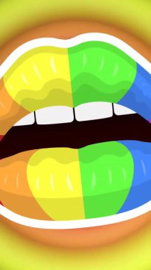 Gökkuşağı daireleri üzerinde gökkuşağı dudakları ve kusursuz döngü üzerinde hareket eden renklerin animasyonu. Gurur ayı, lgbtq, insan hakları ve eşitlik kavramı dijital olarak oluşturulmuş video.