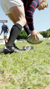 Kafkas erkek rugby oyuncularının maçta sosyal medya bildirimlerinin canlandırılması. Spor, takım, rekabet, sosyal ağ, dijital arayüz, internet ve iletişim, dijital olarak oluşturulmuş video.