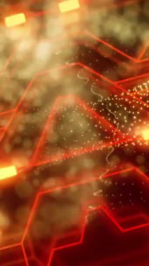 Sarı ağ animasyonu, bilgisayar devre kartında veri işleme. Küresel çevrimiçi güvenlik, veri işleme, dijital arayüz ve bağlantılar konsepti dijital olarak oluşturuldu.