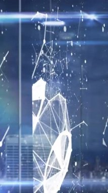 Bağlantılar Ağı 'nın dijital animasyonu ve şehir manzarasına karşı parlayan ışık noktaları. Küresel ağ ve bağlantı kavramı