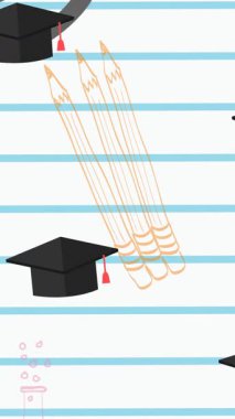 Beyaz arkaplanda hareket eden okul ögeleri simgelerinin canlandırılması. eğitim, geliştirme ve öğrenme konsepti dijital olarak oluşturulmuş video.