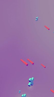 Mor arkaplanda hareket eden soyut şekillerin animasyonu. Küresel bağlantılar, dijital arayüz ve dijital olarak oluşturulan veri işleme konsepti.