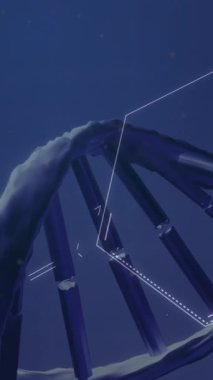 DNA ipliği üzerinde dönen kimyasal yapıların animasyonu. Küresel bilim, veri işleme, bağlantılar ve dijital olarak oluşturulmuş bulut hesaplama kavramı.