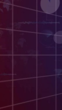 Karanlık arka planda istatistik ve veri işleme animasyonu. Küresel finans, iş, bağlantılar, hesaplama ve veri işleme kavramı dijital olarak oluşturulmuş video.