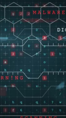 Güvenlik uyarısı, veri işleme ve dijital bilginin mavi arkaplandaki ekranlar ağından akışı. Dijital olarak oluşturulan küresel ağ ve veri işleme kavramı.