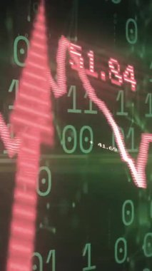 Animation of financial data processing with graph and cloud icons on black background. Global business, finances and digital interface concept digitally generated video.