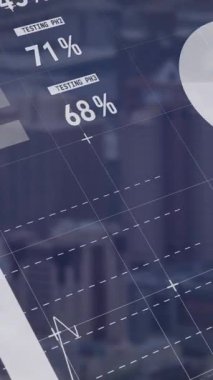 Veri işleme ve iş grafikleri ve şehir manzaralı istatistiklerin animasyonu 4k