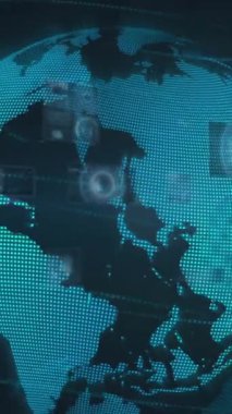 Dünya üzerinde veri işleme animasyonu. küresel iş ve dijital arayüz kavramı dijital olarak oluşturulmuş video.