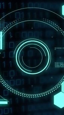 Animation of data processing over scopes scanning. Global computing, digital interface and data processing concept digitally generated video.