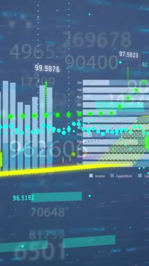 Animation of molecules over data processing on black background. Global technology, computing and digital interface concept digitally generated video.