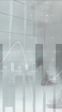 Arka planda finansal veriler ve pasta grafik ile hızlı yürüyüş insanların Animasyon 4k
