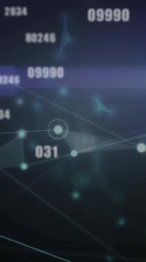 Değişen numaraların animasyonu, bağlantı ağı ve siyah arkaplana karşı ışık yolları. Küresel ağ ve iş teknolojisi kavramı