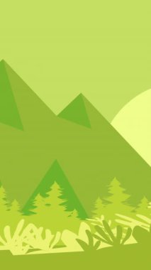 Ahşap üzerinde ayın ve yeşil arka planda tepelerin olduğu bir animasyon. Doğada huzur ve güzellik, manzara manzarası.