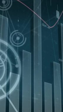 Mavi arka planda istatistik ve veri işleme animasyonu. küresel iş, dijital arayüz ve teknoloji konsepti dijital olarak oluşturulmuş video.