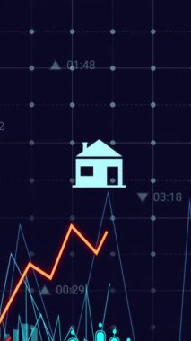 Mavi arkaplan ile ızgara ağı üzerinden istatistiksel veri işleme animasyonu. Bilgisayar arayüzü ve iş veri teknolojisi kavramı