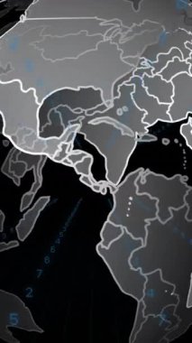 İkili kodlama üzerinde dönen dünyanın animasyonu. Küresel teknoloji ve dijital arayüz kavramı, dijital olarak oluşturulmuş video.