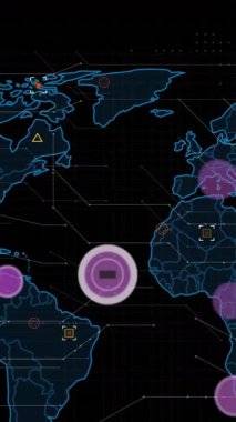 Siyah arkaplan üzerinde 5G metin, dijital veri işleme ve dünya haritasının animasyonu. Dijital olarak oluşturulmuş küresel bağlantılar, hesaplama ve veri işleme kavramı.