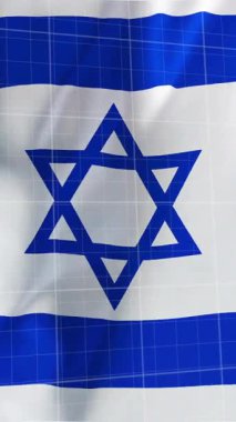 İsrail bayrağı üzerinde kırmızı çizgiler ve finansal veri işleme animasyonu. Filistin İsrail çakışması, finans, iş ve veri işleme kavramı dijital olarak oluşturulmuş video.