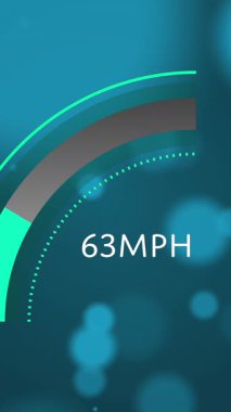 Mavi arka plandaki ışık noktalarının üzerindeki araba panelinin animasyonu. Küresel teknoloji ve dijital arayüz konsepti dijital olarak oluşturulmuş video.