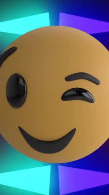 Neon tünelin üzerinde gülümseyen ve göz kırpan simgenin animasyonu. Küresel sosyal medya, dijital arayüz, hesaplama ve veri işleme kavramı dijital olarak oluşturuldu.