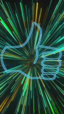 Neon sosyal medyanın animasyonu yeşil ışık arka planında titreşen ikonu işaret ediyor. küresel sosyal medya, bağlantılar ve dijital arayüz konsepti dijital olarak oluşturulmuş video.