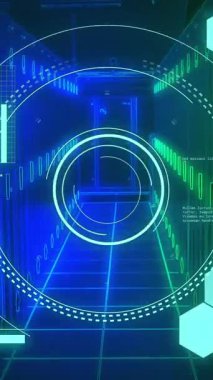 Bilgisayar sunucuları tarafından tarama ve veri işleme alanlarının animasyonu. Küresel hesaplama, dijital arayüz ve veri işleme kavramı dijital olarak oluşturulmuş video.