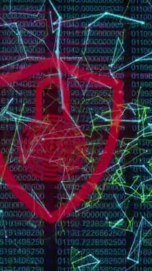 Güvenlik asma kilit simgesi ve siyah arkaplan ile veri işleme üzerindeki bağlantı ağının dijital animasyonu. Dijital çevrimiçi güvenlik bilgisayarı kavramı