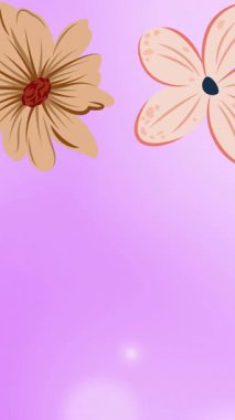 Mor arka planda dönen pembe çiçeklerin animasyonu. çiçekler, desen, renk ve hareket konsepti dijital olarak oluşturulmuş video.