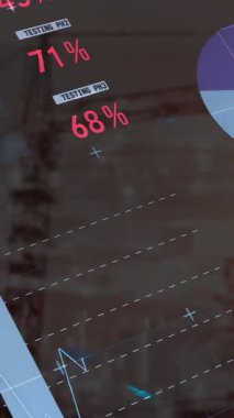 Animation of data processing over landscape. Global business digital interface technology and networking concept digitally generated video.