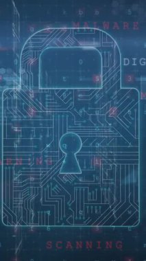 Çevrimiçi güvenlik kilidi ve veri işleme sisteminin animasyonu. küresel çevrimiçi güvenlik, veri işleme ve dijital arayüz kavramı dijital olarak oluşturulmuş video.