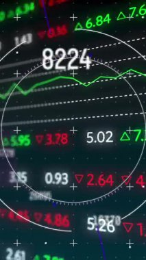 Kapsam taraması ve borsada veri işleme animasyonu. küresel bağlantılar, bilgisayar ve dijital arayüz konsepti dijital olarak oluşturulmuş video.