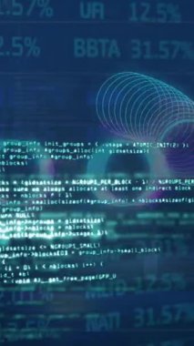 Finansal veri işleme animasyonu ve siyah arkaplan istatistikleri. Küresel finans, iş ve veri işleme kavramı dijital olarak oluşturulmuş video.