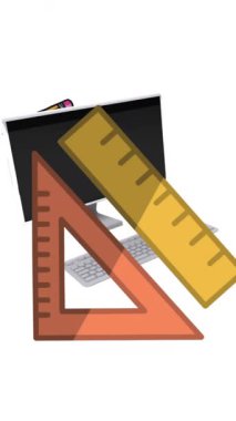 Beyaz arkaplanda hareket eden okul ögeleri simgelerinin canlandırılması. okul, eğitim ve öğrenim konsepti dijital olarak oluşturulmuş video.