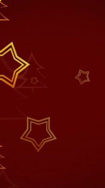 Yılbaşında kırmızı arka planda köknar ağaçlarının üzerine düşen yıldızların animasyonu. Noel, kış, gelenek ve kutlama konsepti dijital olarak oluşturulmuş video.