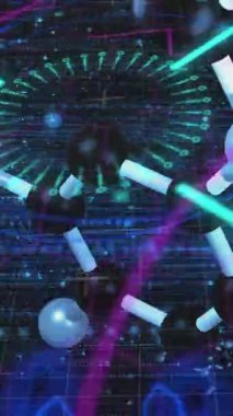 Moleküllerin üzerinde mikroskop taraması. Küresel bilim ve dijital arayüz kavramı dijital olarak oluşturulmuş video.