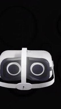 Mor neon daireler ve veri işleme üzerine vr kulaklığın animasyonu. Küresel video gerçekliği, hesaplama, dijital arayüz ve veri işleme kavramı dijital olarak oluşturuldu.