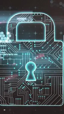 İletiler ve çevrimiçi güvenlik kilidiyle dijital arayüz veri işleme animasyonu. Küresel teknoloji çevrimiçi ağ konsepti dijital olarak oluşturulmuş görüntü.