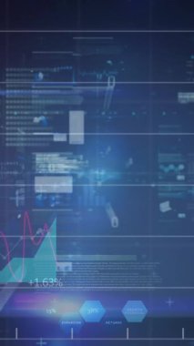 Animation of graphs and charts processing data on black background. Global communication, business, data and digital interface concept digitally generated video.