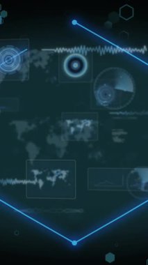 Siyah arka planda veri işleme ve DNA iplikçiklerinin animasyonu. Küresel tıp, araştırma, bilim ve dijital arayüz kavramı dijital olarak oluşturulmuş video.