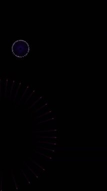 Siyah arka planda havai fişek animasyonu. Yeni yıl, gelenek ve kutlama konsepti dijital olarak oluşturuldu.