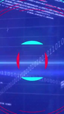 Mavi arkaplan üzerindeki veri işleme ve şekillerin animasyonu. küresel iş ve dijital arayüz kavramı dijital olarak oluşturulmuş video.