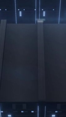 Bilgisayar sunucuları üzerinden veri işleme animasyonu. Küresel veri işleme, dijital arayüz ve dijital olarak oluşturulmuş video hesaplama kavramı.