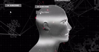 Hatalı çubuklar ve sosyal bildirimleri gösteren açılır pencerelerle dönen kablo çerçevesi açılıyor. Dijital, geleceksel, teknoloji, arayüz, siber, sanal, yenilik