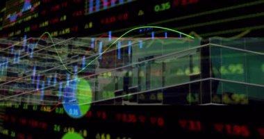 Eğilim çizgilerini taramaya başlayın, panelde piyasa değişimlerini gösteren grafikler gösterilsin. Finans, analitik, teknoloji, veri, yatırım, dijital, modern