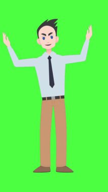 Beyaz adamın yeşil ekranda fotokopi aletiyle konuşup el kol hareketi yaptığı animasyon. Dijital olarak oluşturulan karakter ve hareket konsepti.